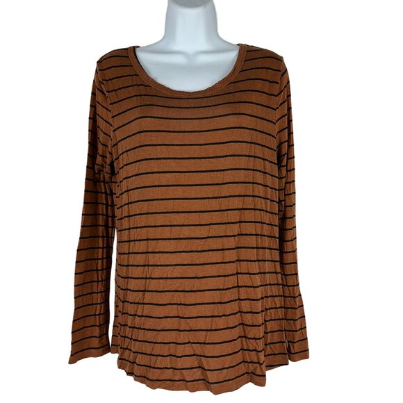 24/7 by Maurices Womens SIze M Brown Black Striped Long Sleeve Shirt - Picture 1 of 5
